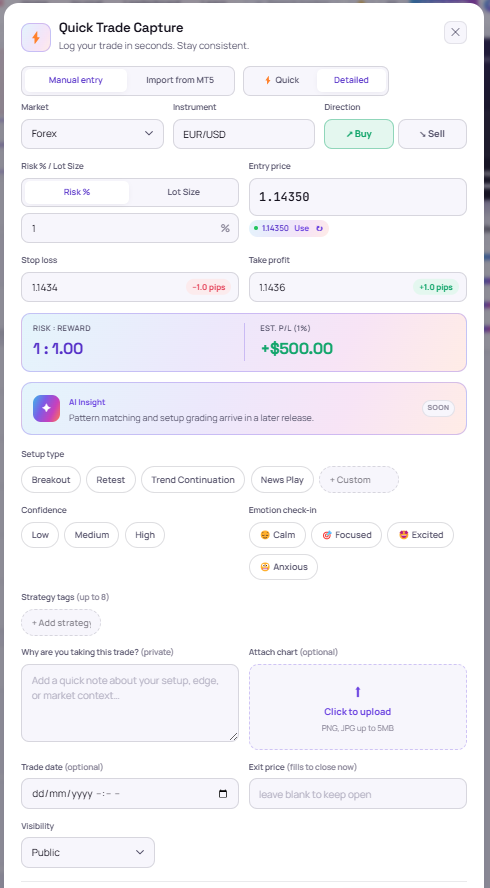 TradingSocial Quick Trade Capture — log a trade in seconds